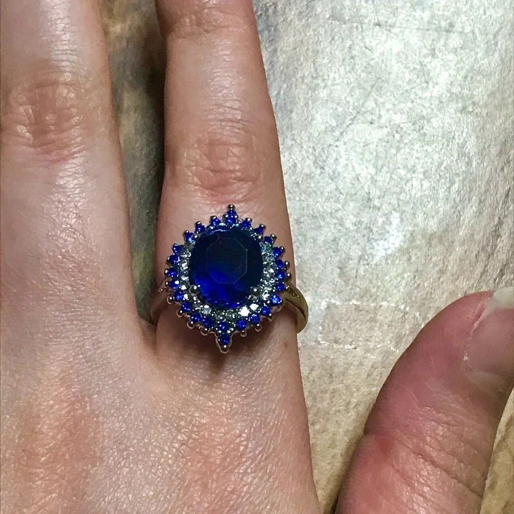 Huge Dark blue silver cocktail ring